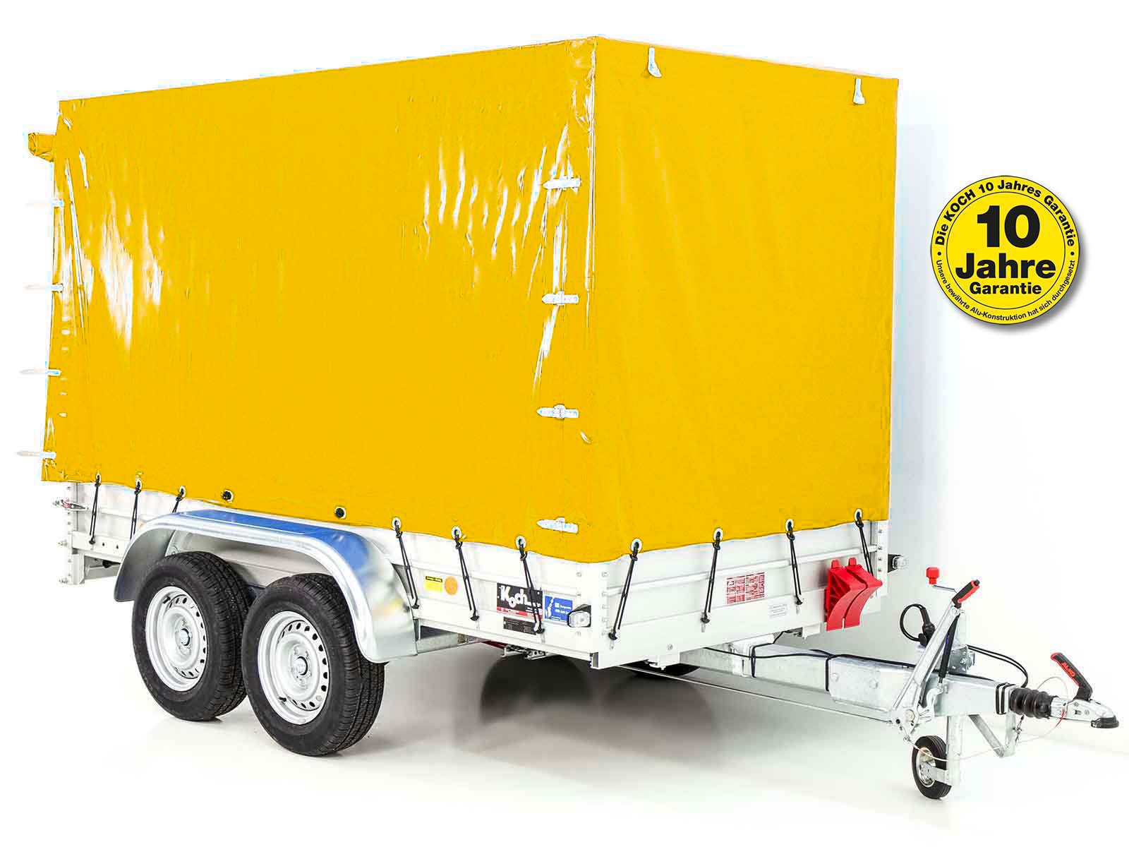 10mitplane-2-2.jpg Anhänger mit Plane 150x300cm 2600kg | Typ 7.26 | Hochplane 180cm – Gelb-Neu – Bild 1