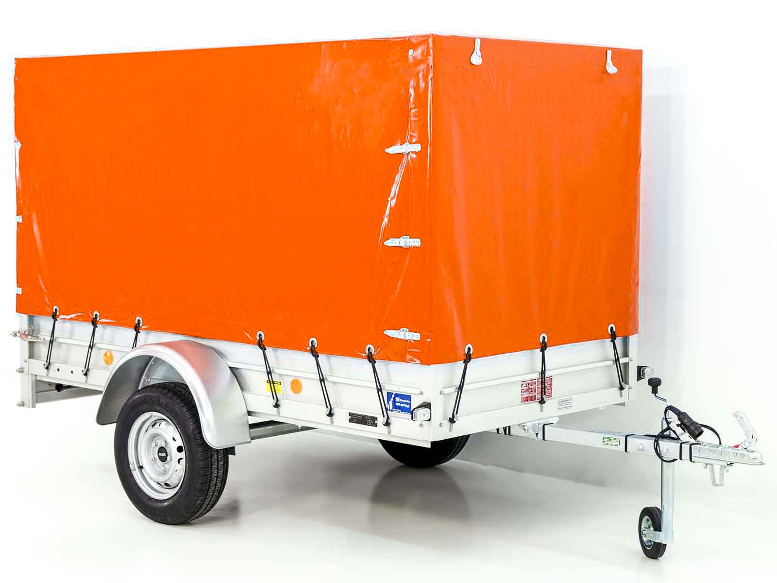 Anhänger mit Plane 125x250cm 750kg | Typ U4 | Hochplane 140 cm Profi | Orange - Neu