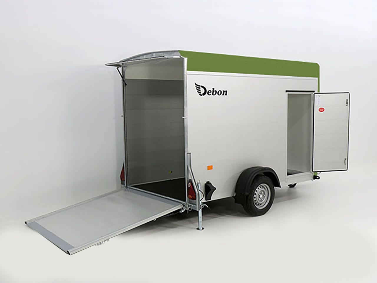 2632_01ETVE3EN0KpajM_1280x1280.jpg Debon Kofferanhänger C300 148x295cm H:190cm 1,3t Alu, Polybug|Tür|olivgrün-Neu – Bild 1