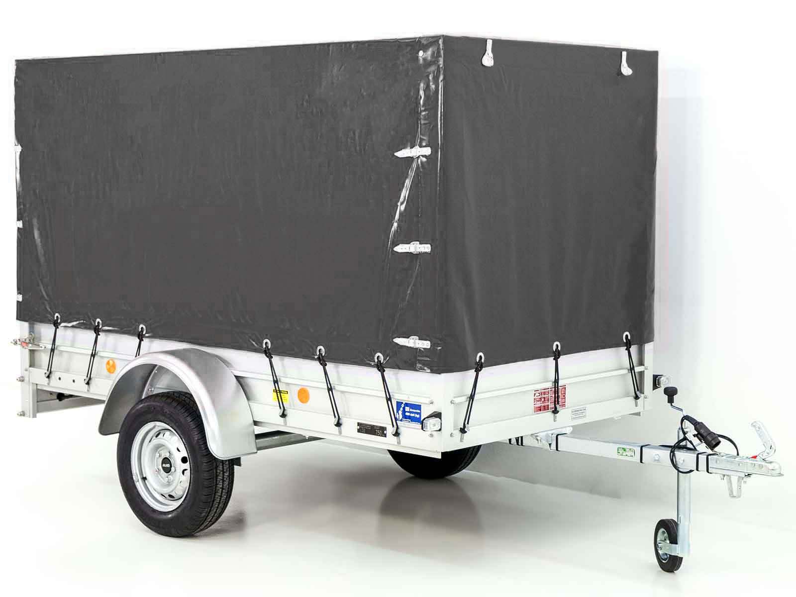 26mitplane-1.jpg Anhänger mit Plane 125x250cm 750kg | Typ U4 | Hochplane 140 cm Profi | Anthrazit - Neu – Bild 1